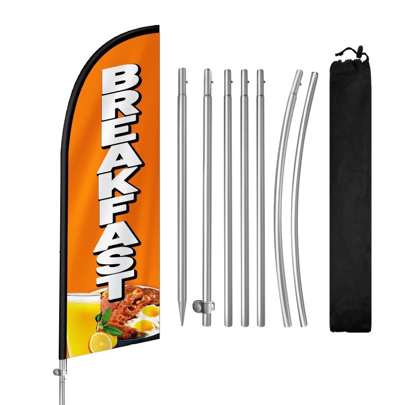 8FT Breakfast Orange Banner Feather Flag with Stainless Steel Pole Kit(2m flag set)