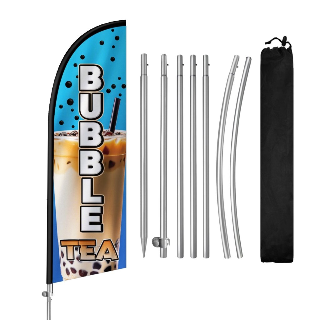 8FT Bubble Tea Sign Feather Flag with Stainless Steel Pole Kit(2m flag set)