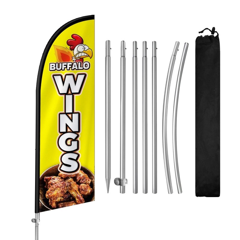 8FT Buffalo Wings SIGN - Feather Flag with Stainless Steel Pole Kit/Ground Stake(2m flag set）