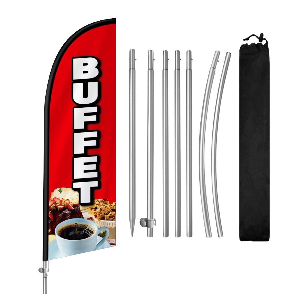 8FT Buffet Banner Feather Flag with Stainless Steel Pole Kit(2m flag set)