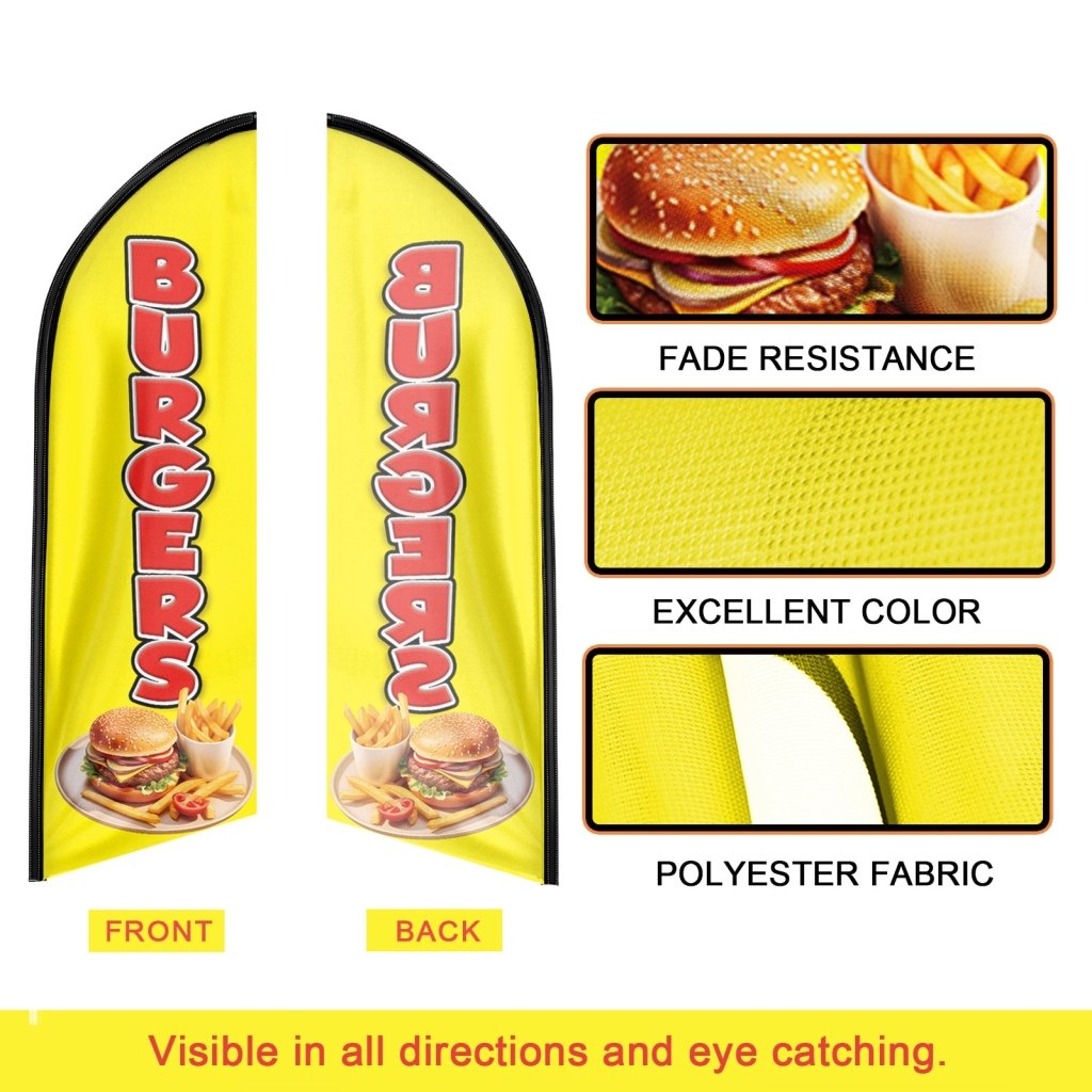 8FT Burgers Yellow Swooper Flag (Flagpole Not Included 3.4)