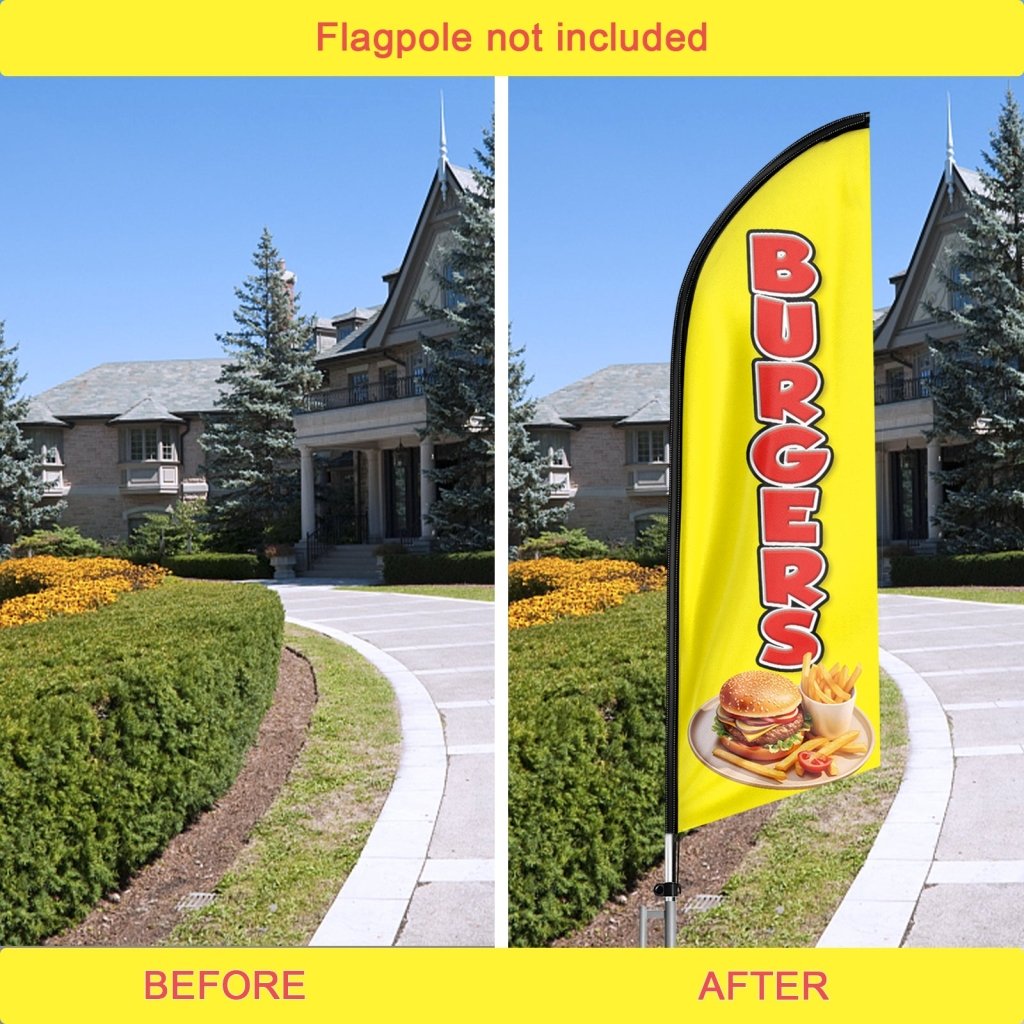 8FT Burgers Yellow Swooper Flag (Flagpole Not Included 3.4)