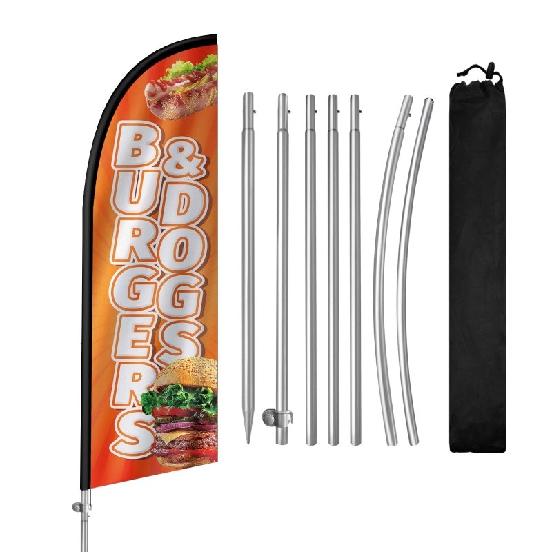 8FT Burgers&Dogs Banner Feather Flag with Stainless Steel Pole Kit(2m flag set)