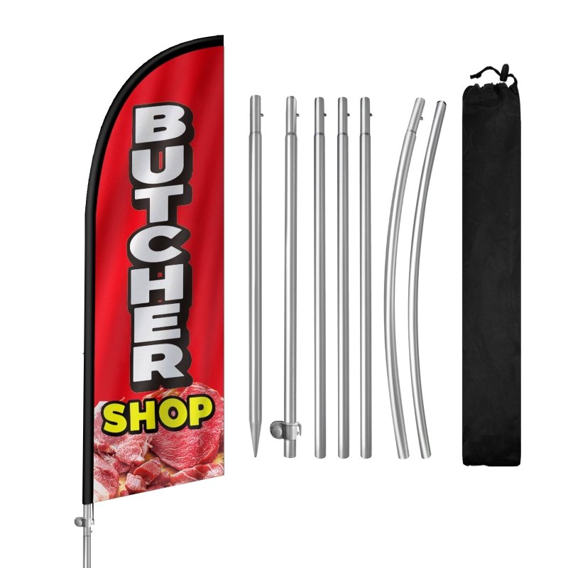 8FT Butchershop Banner Feather Flag with Stainless Steel Pole Kit(2m flag set)