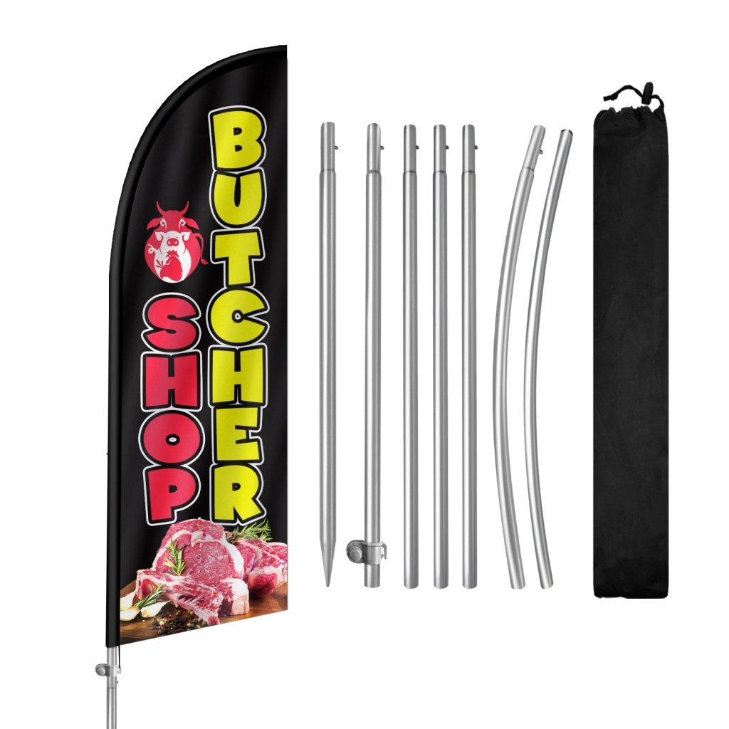 8FT Butchershop Black Feather Flag with Stainless Steel Pole Kit(2m flag set)