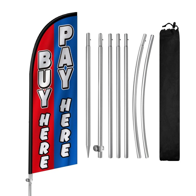 8FT Buy Here Pay Here Banner Feather Flag with Stainless Steel Pole Kit(2m flag set)