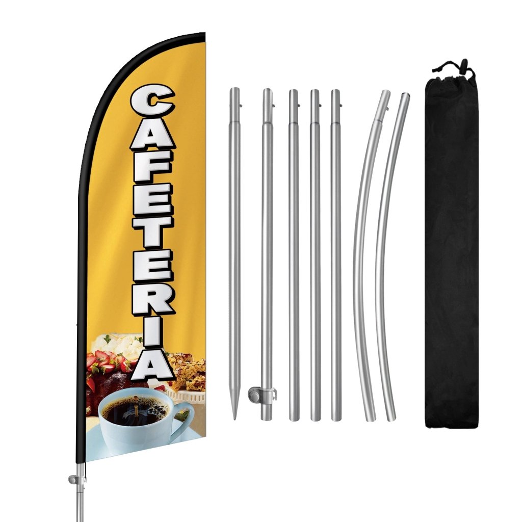 8FT Cafeteria Sign - Feather Flag with Stainless Steel Pole Kit/Ground Stake(2m flag set）