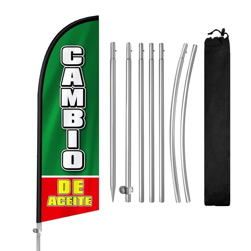 8FT Cambio De Aceite Feather Flag with Stainless Steel Pole Kit(2m flag set)