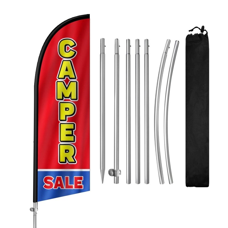 8FT Camper Sale Flag - Feather Flag with Stainless Steel Pole Kit/Ground Stake（2m flag set）