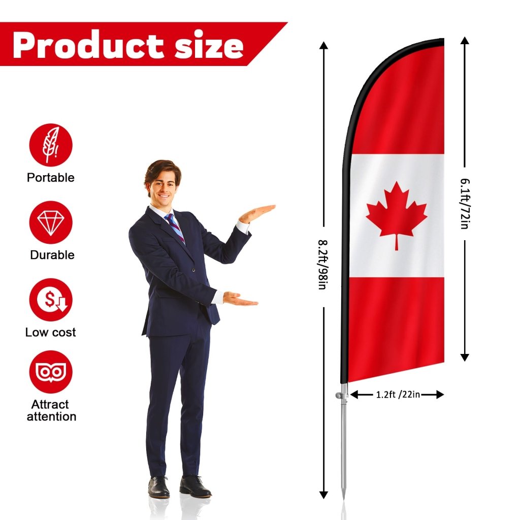 8FT Canada Flag Feather Flag with Stainless Steel Pole Kit(2m flag set)