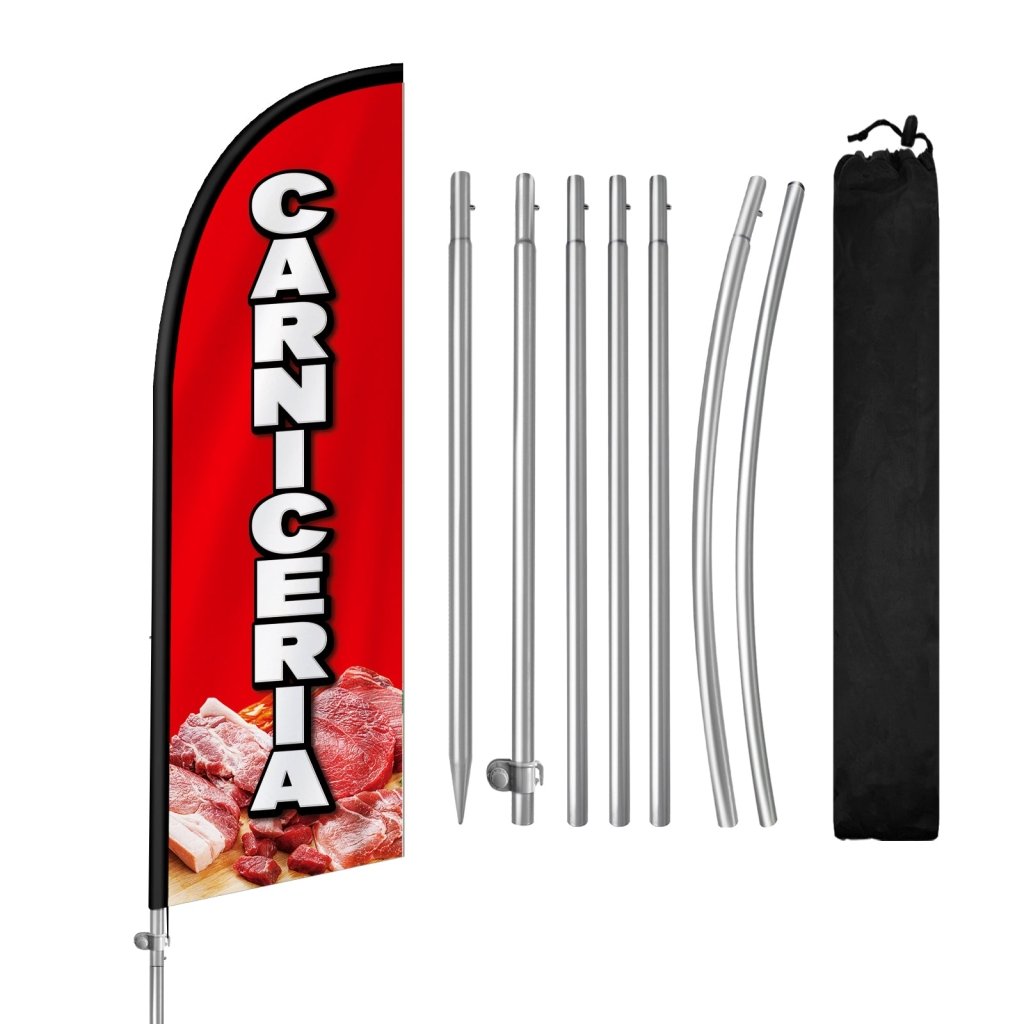 8FT Carniceria Feather Flag with Stainless Steel Pole Kit/Ground Stake(2m flag set）