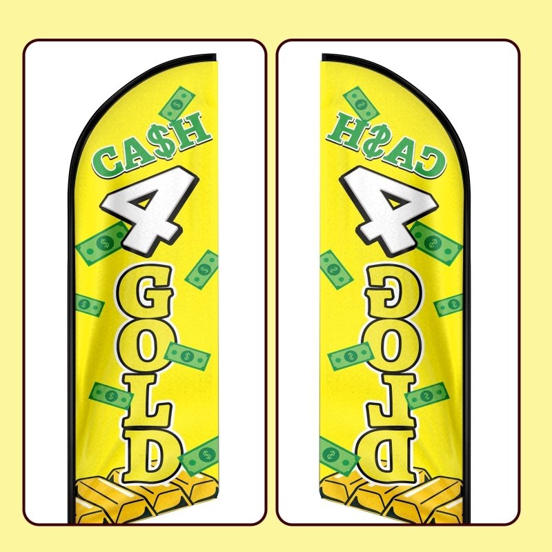 8FT Cash 4 Gold Advertising Swooper Flag (Flagpole Not Included 3.4)