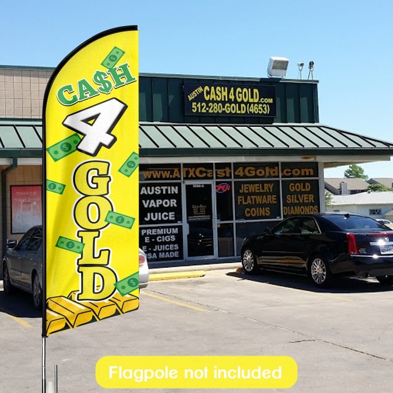 8FT Cash 4 Gold Advertising Swooper Flag (Flagpole Not Included 3.4)