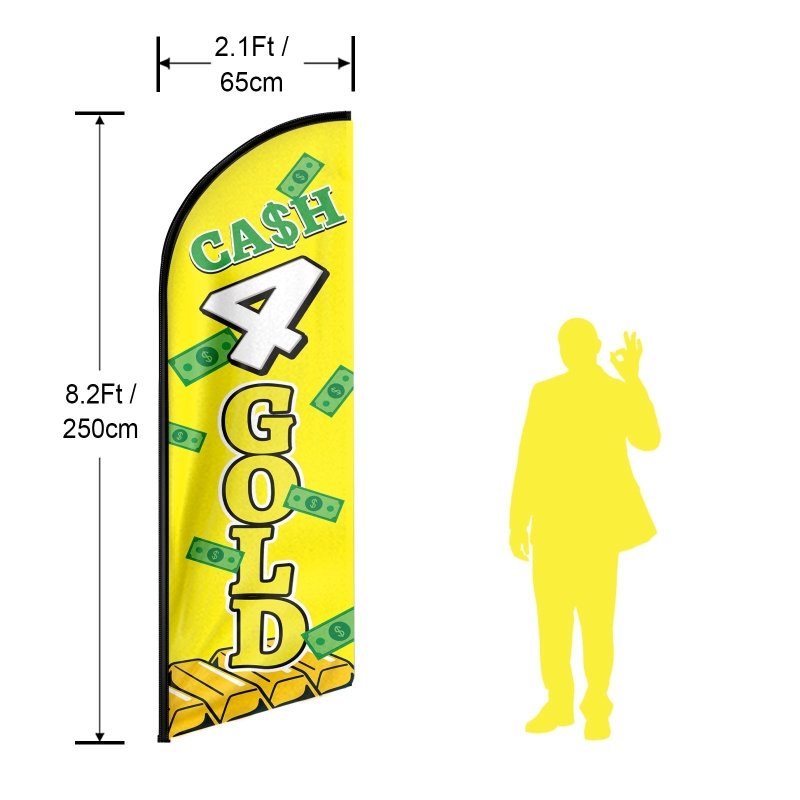 8FT Cash 4 Gold Advertising Swooper Flag (Flagpole Not Included 3.4)