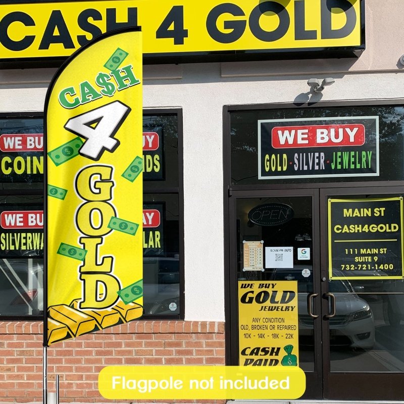 8FT Cash 4 Gold Advertising Swooper Flag (Flagpole Not Included 3.4)