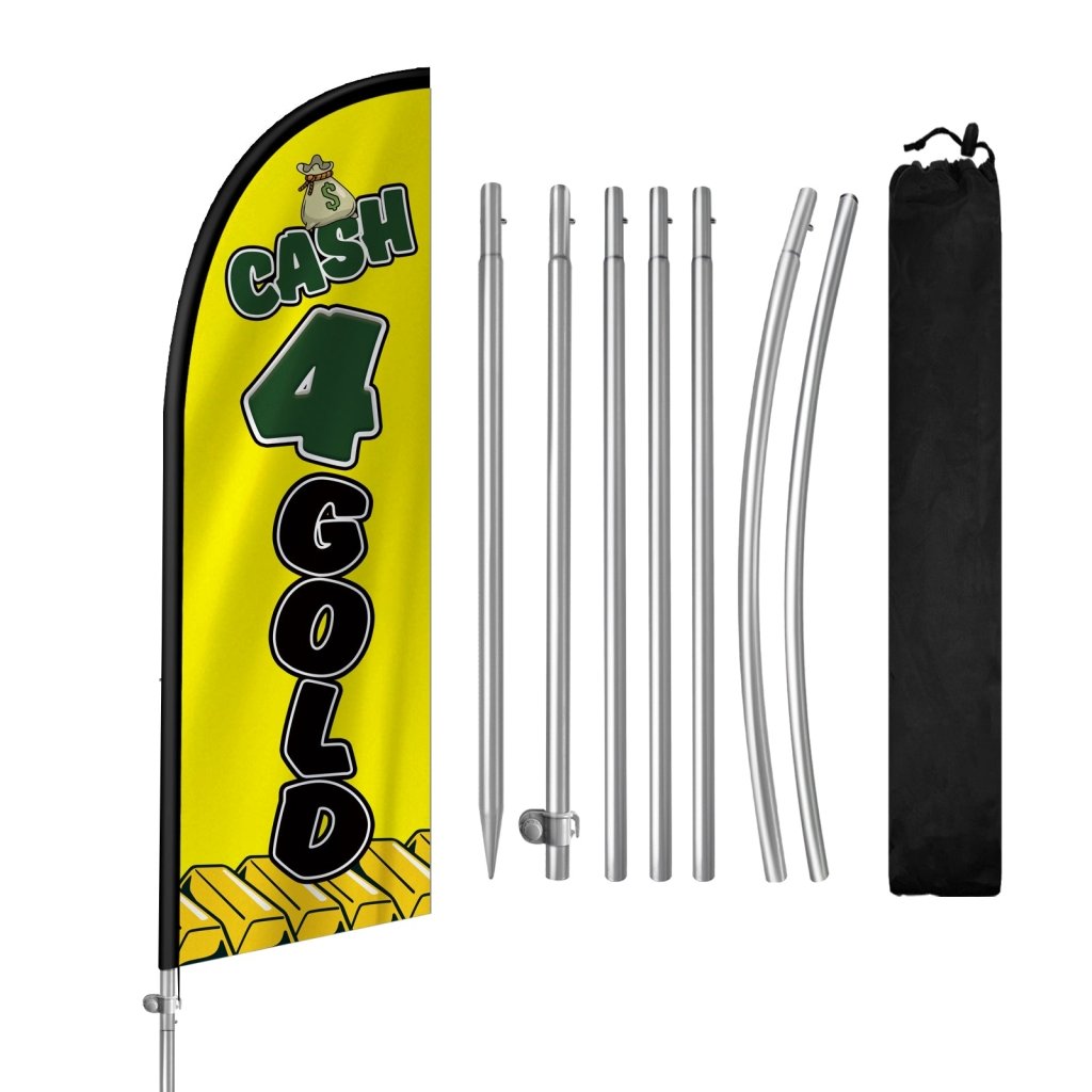 8FT Cash 4 Gold Banner Feather Flag with Stainless Steel Pole Kit(2m flag set)