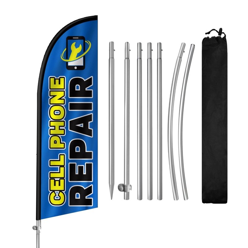 8FT Cell Phone Repair Banner Feather Flag with Stainless Steel Pole Kit(2m flag set)