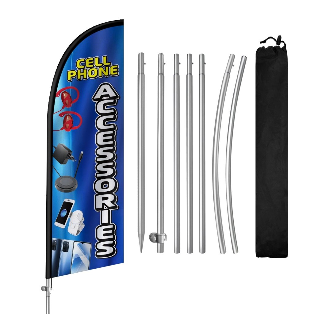 8FT Cellphone Accessories Banner Feather Flag with Stainless Steel Pole Kit(2m flag set)