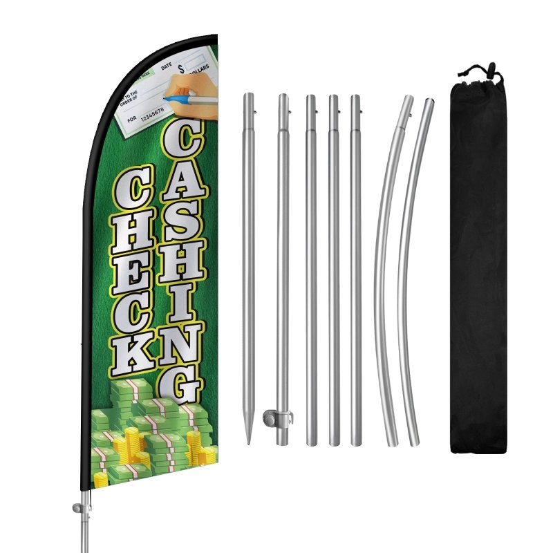 8FT Check Cashing Banner Feather Flag with Stainless Steel Pole Kit(2m flag set)