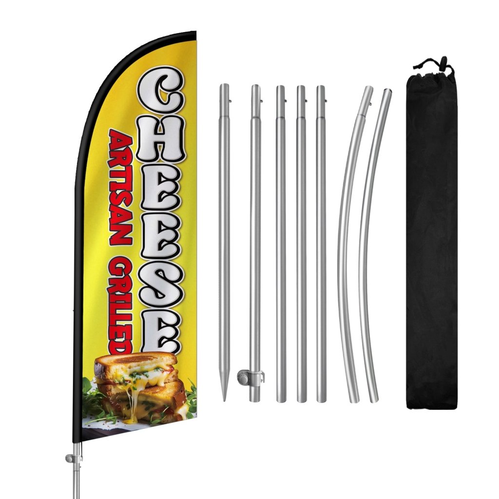 8FT Cheese Artisan Grilled Feather Flag with Stainless Steel Pole Kit(2m flag set)