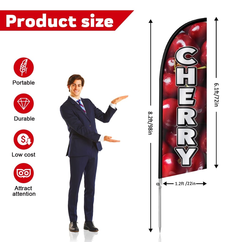 8FT Cherry Feather Flag with Stainless Steel Pole Kit(2m flag set)