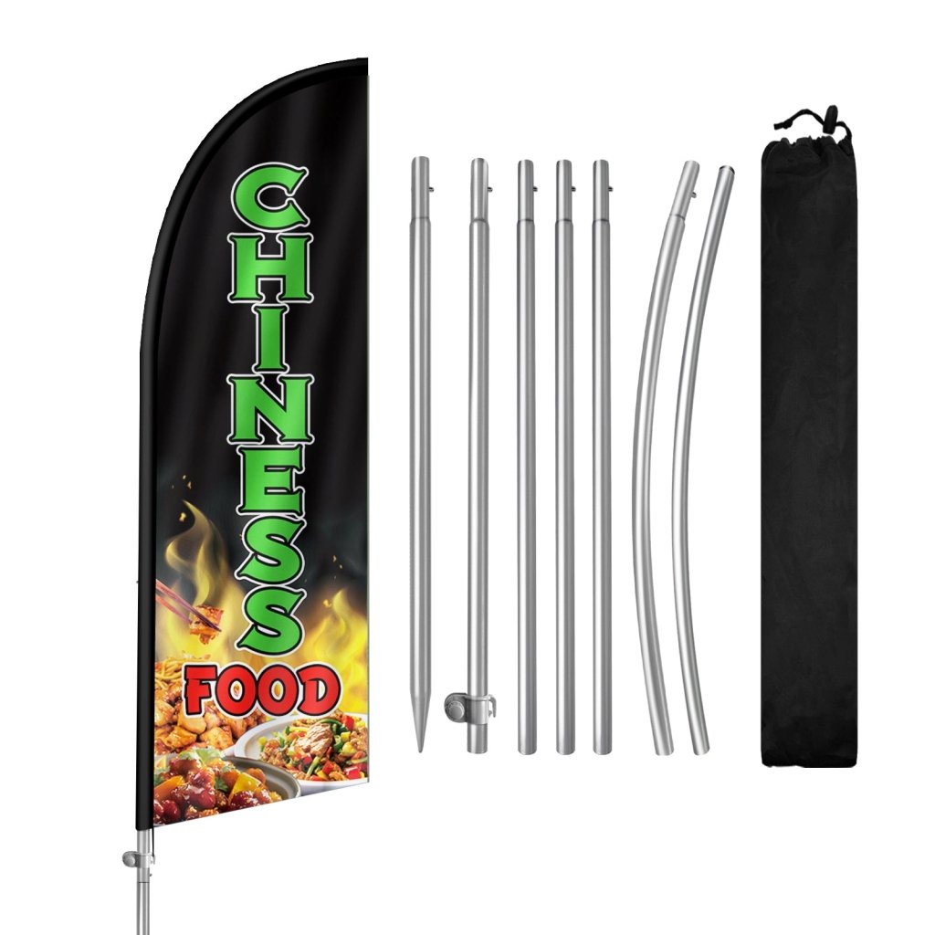 8FT Chiness Food Banner Feather Flag with Stainless Steel Pole Kit/Ground Stake(2m flag set)