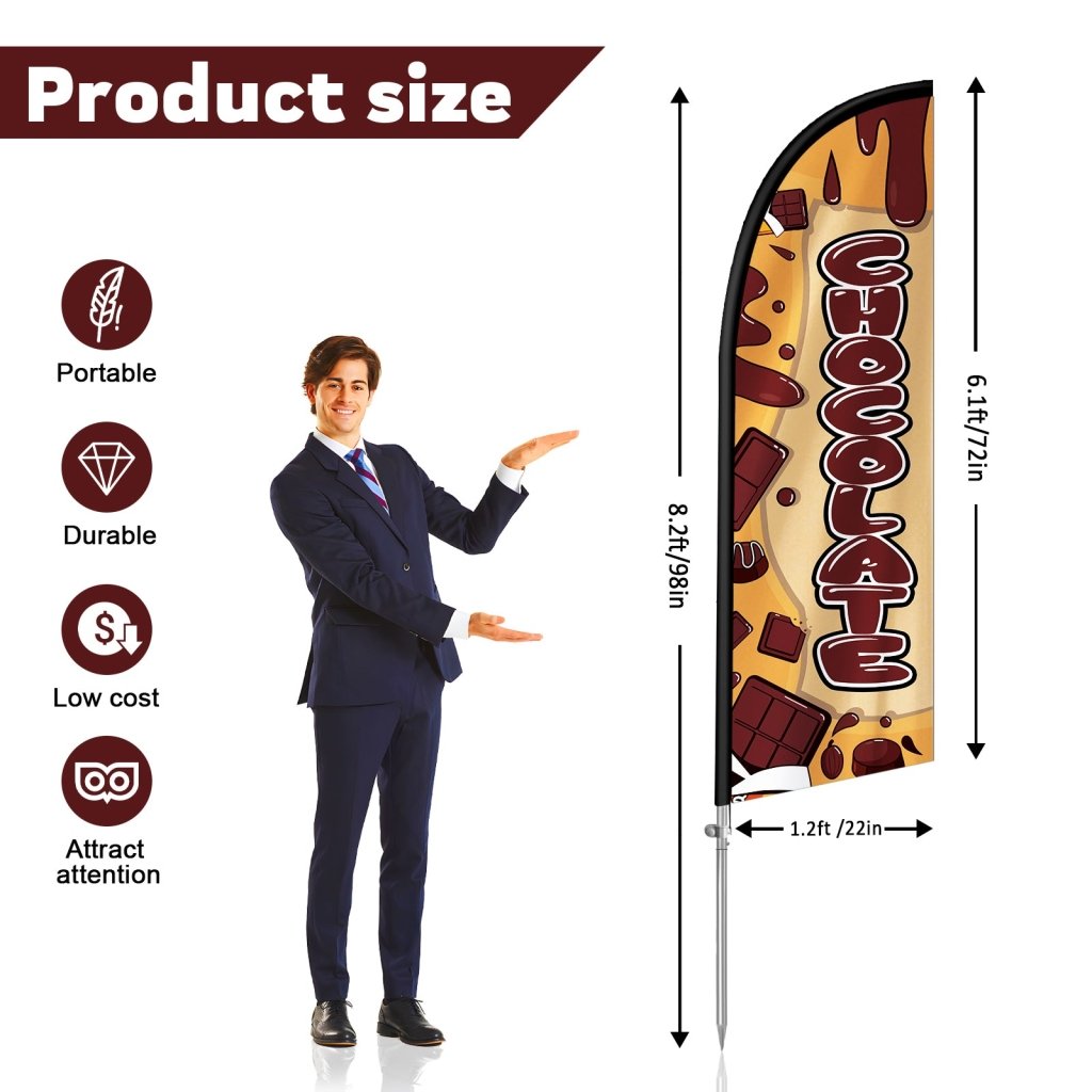 8FT Chocolate Signs Feather Flag with Stainless Steel Pole Kit(2m flag set)