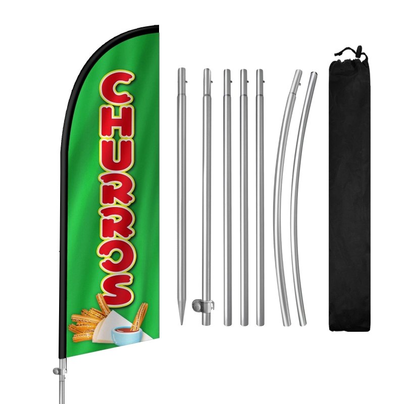 8FT Churros Banner Feather Flag with Stainless Steel Pole Kit(2m flag set)