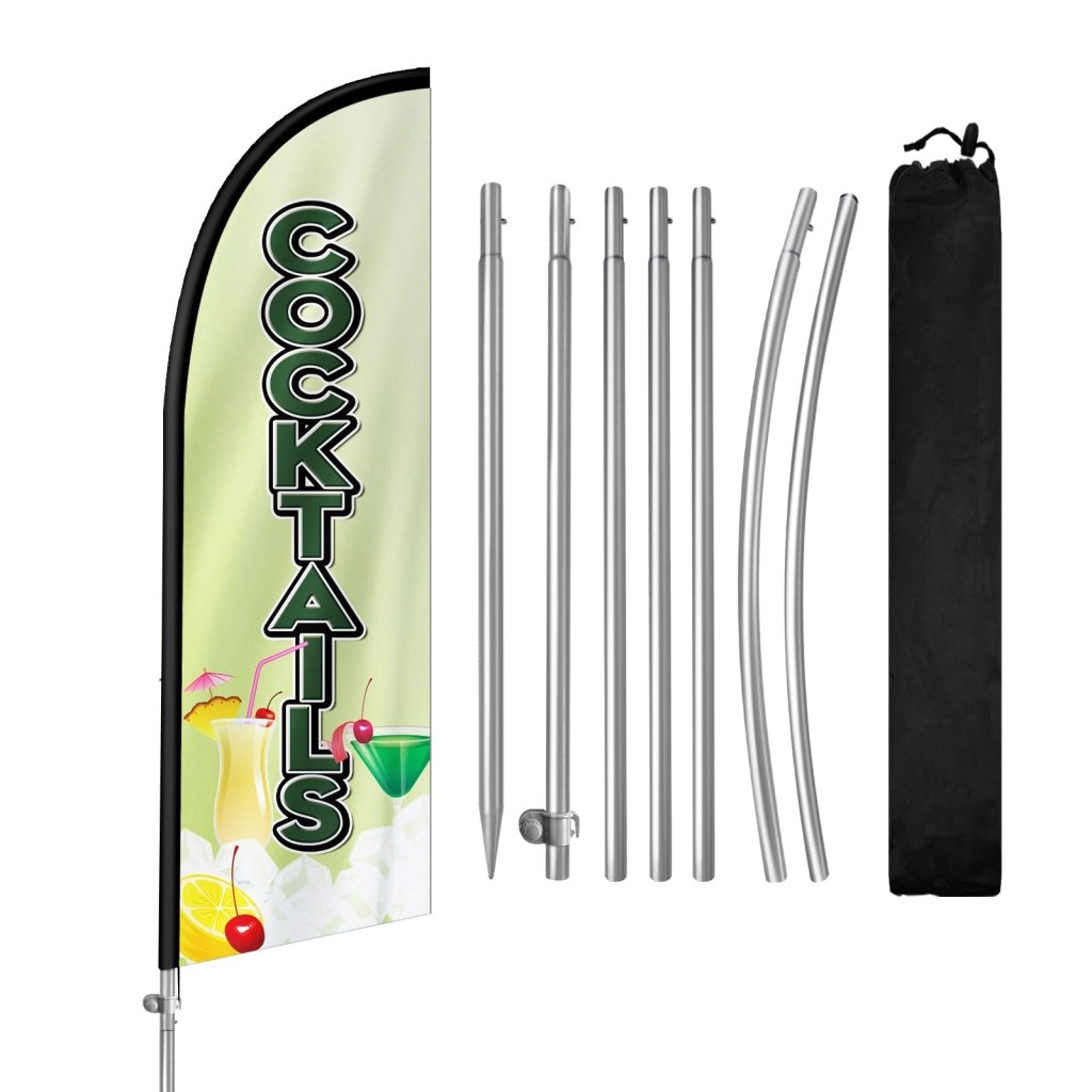 8FT Cocktails Green Feather Flag with Stainless Steel Pole Kit(2m flag set)