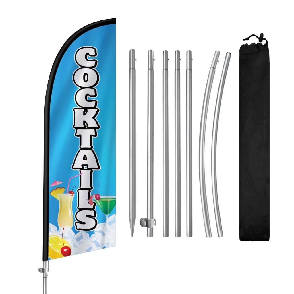 8FT Cocktails Sign Feather Flag with Stainless Steel Pole Kit(2m flag set)