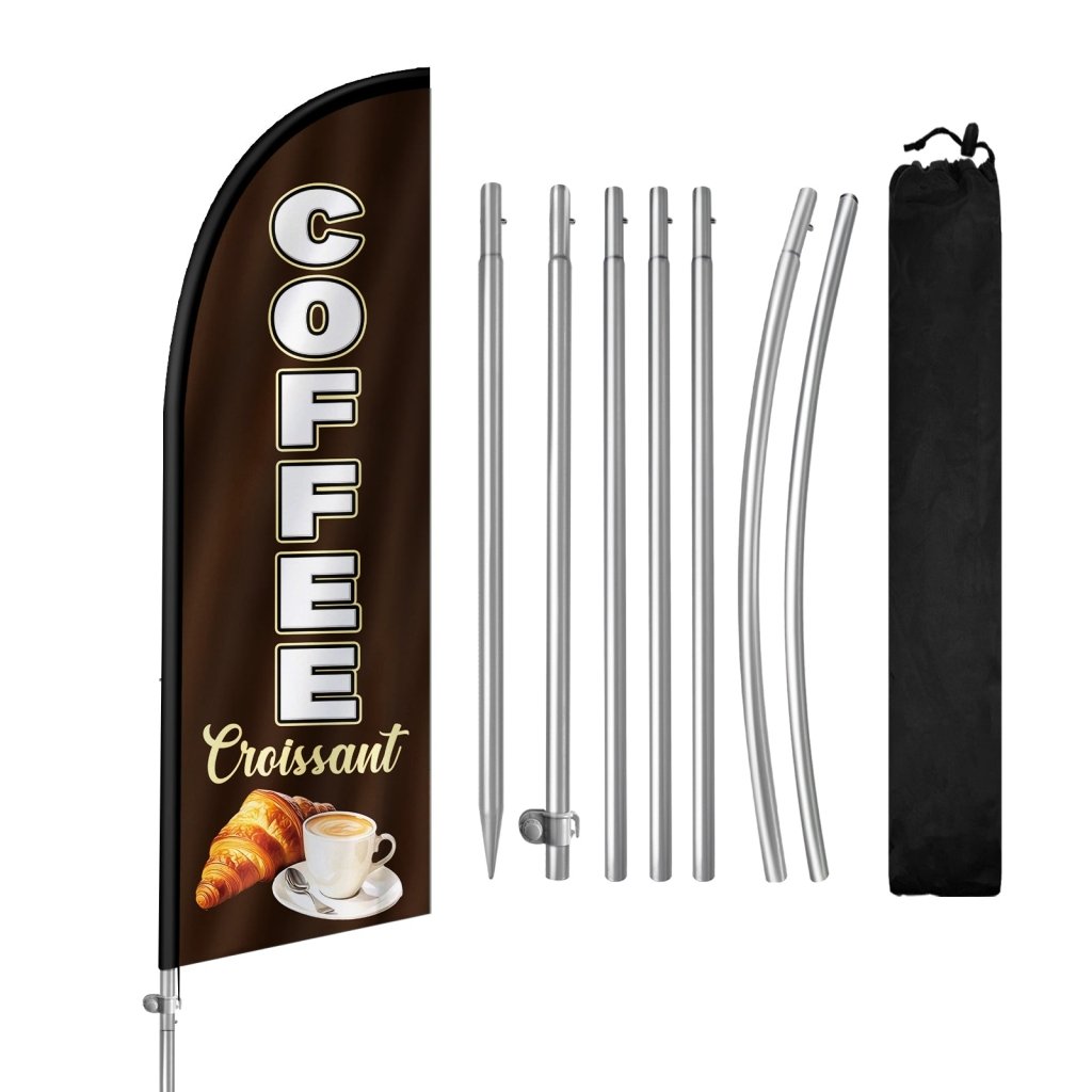 8FT Coffee & Croissant Feather Flag with Stainless Steel Pole Kit(2m flag set)