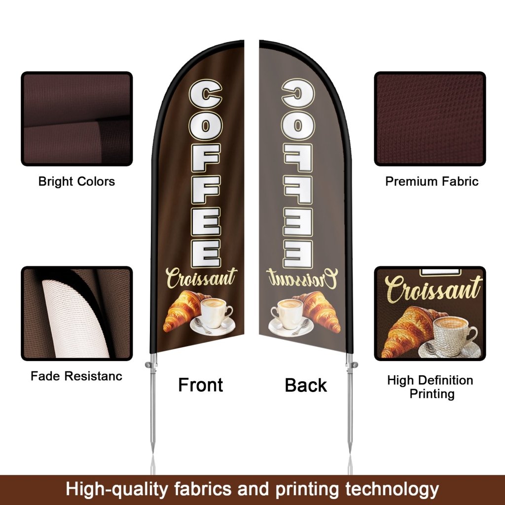 8FT Coffee & Croissant Feather Flag with Stainless Steel Pole Kit(2m flag set)