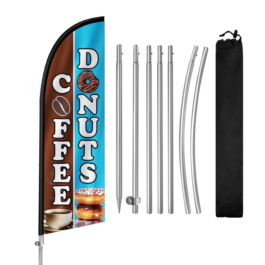 8FT Coffee Donuts Feather Flag with Stainless Steel Pole Kit(2m flag set)