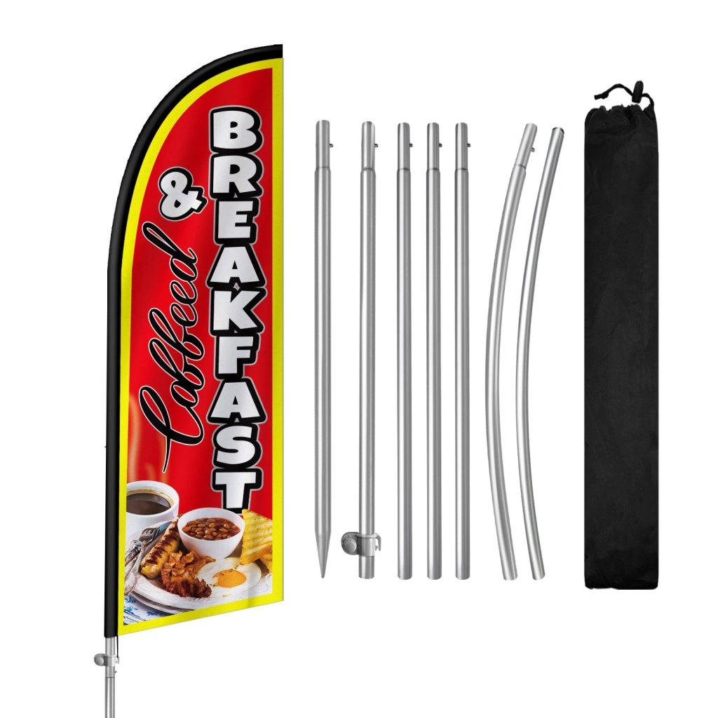 8FT Coffeed Breakfast Feather Flag with Stainless Steel Pole Kit(2m flag set)