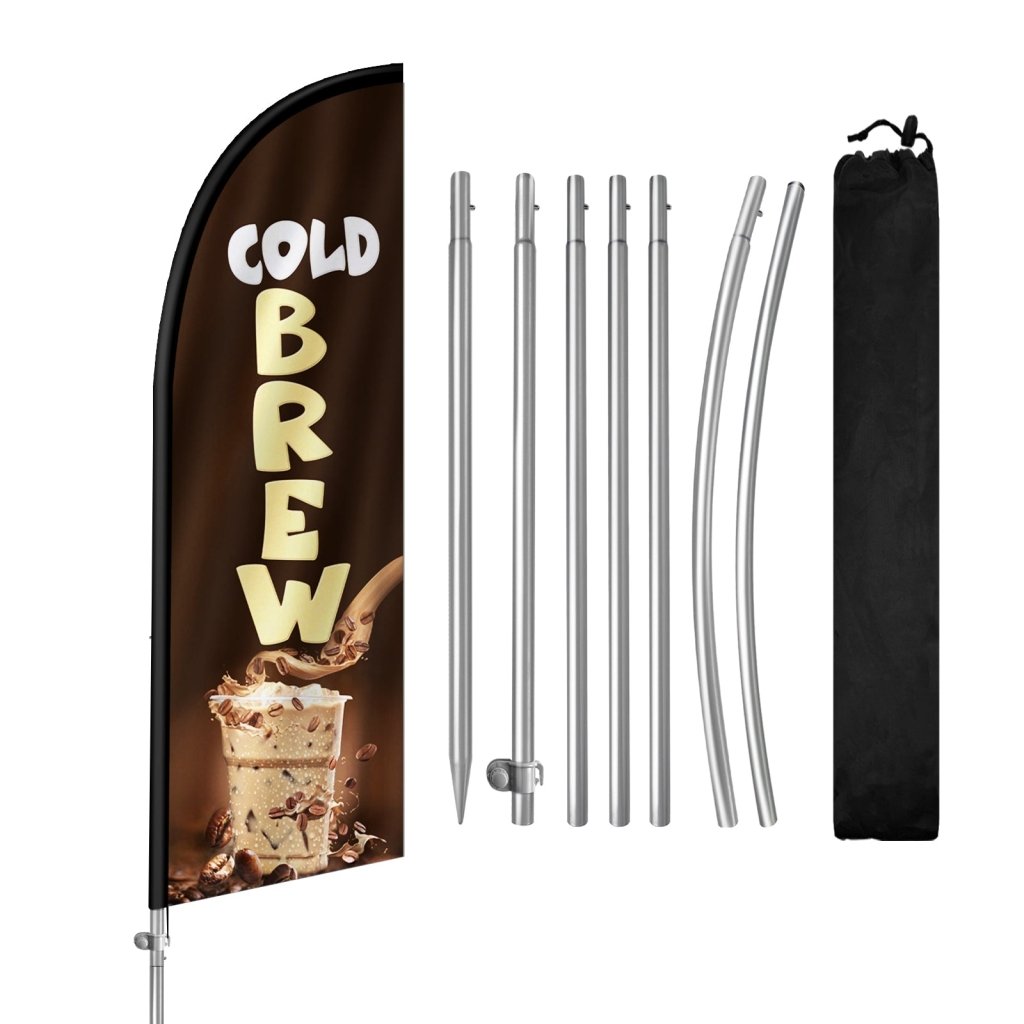 8FT Cold Brew Feather Flag with Stainless Steel Pole Kit(2m flag set)