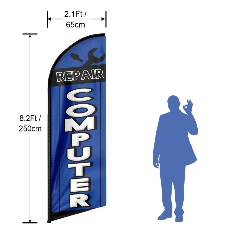 8FT Computer Repair Blue Advertising Swooper Flag(Flagpole Not Included 3.4)