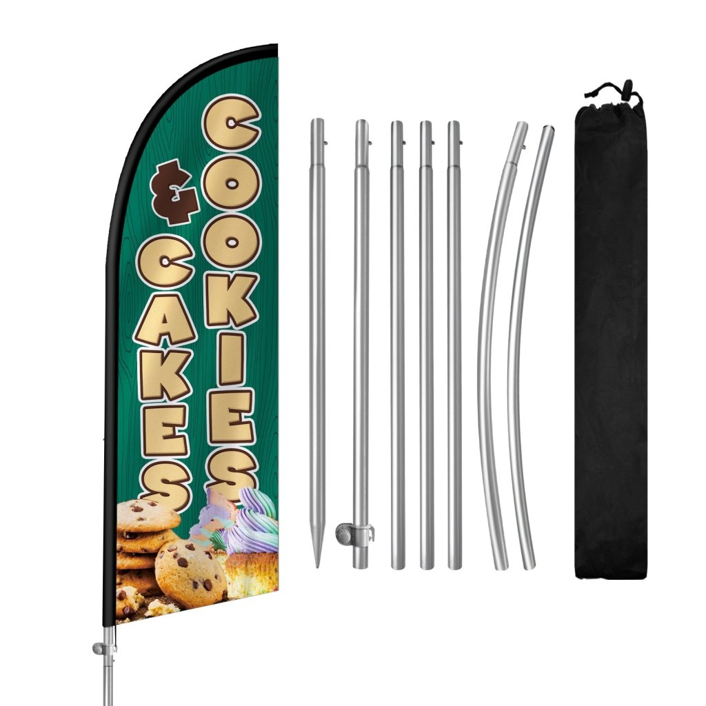 8FT Cookies Cakes Feather Flag with Stainless Steel Pole Kit(2m flag set)