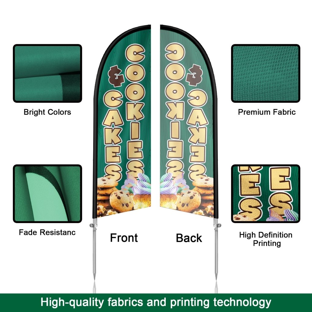 8FT Cookies Cakes Feather Flag with Stainless Steel Pole Kit(2m flag set)