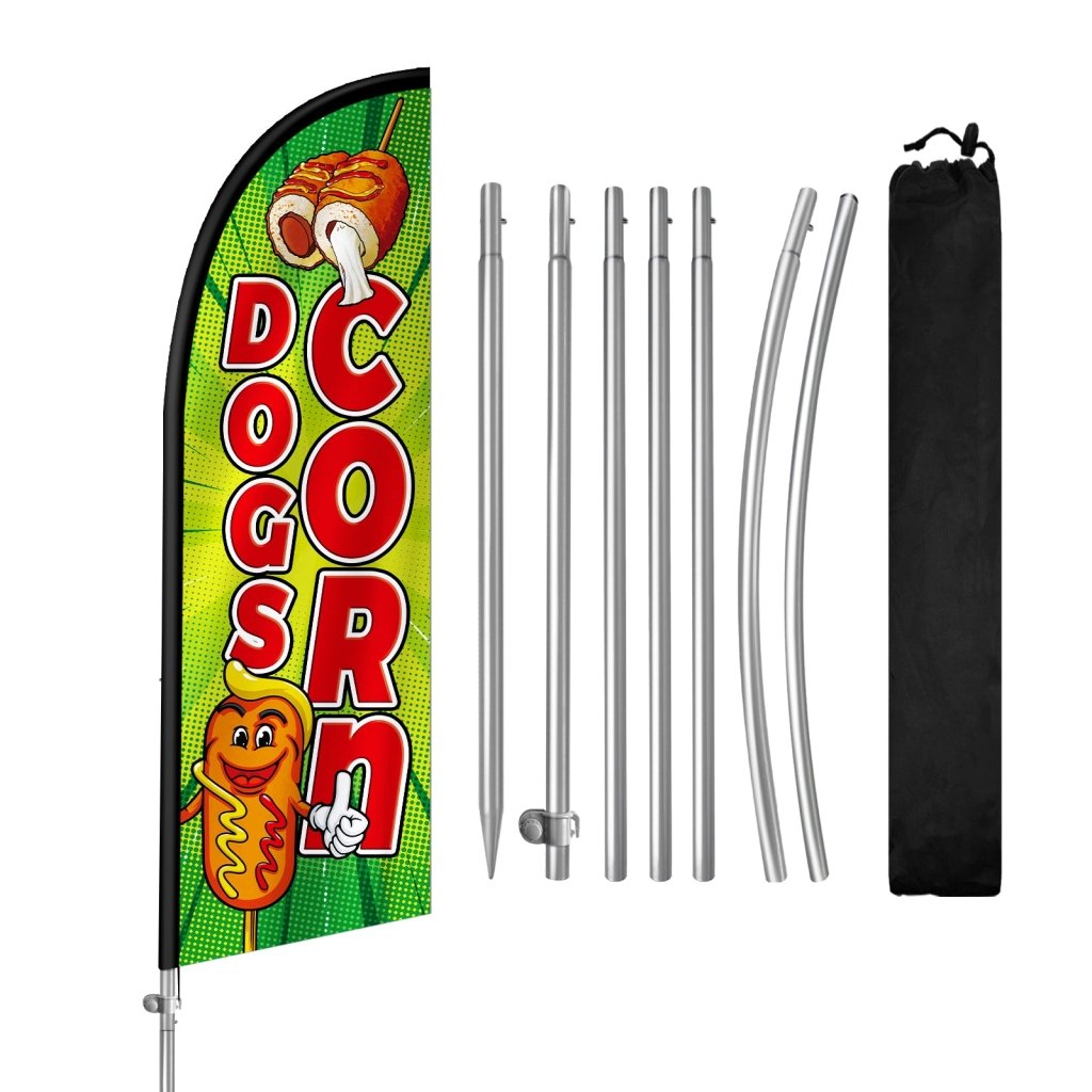 8FT Corn Dogs Feather Flag with Stainless Steel Pole Kit(2m flag set)