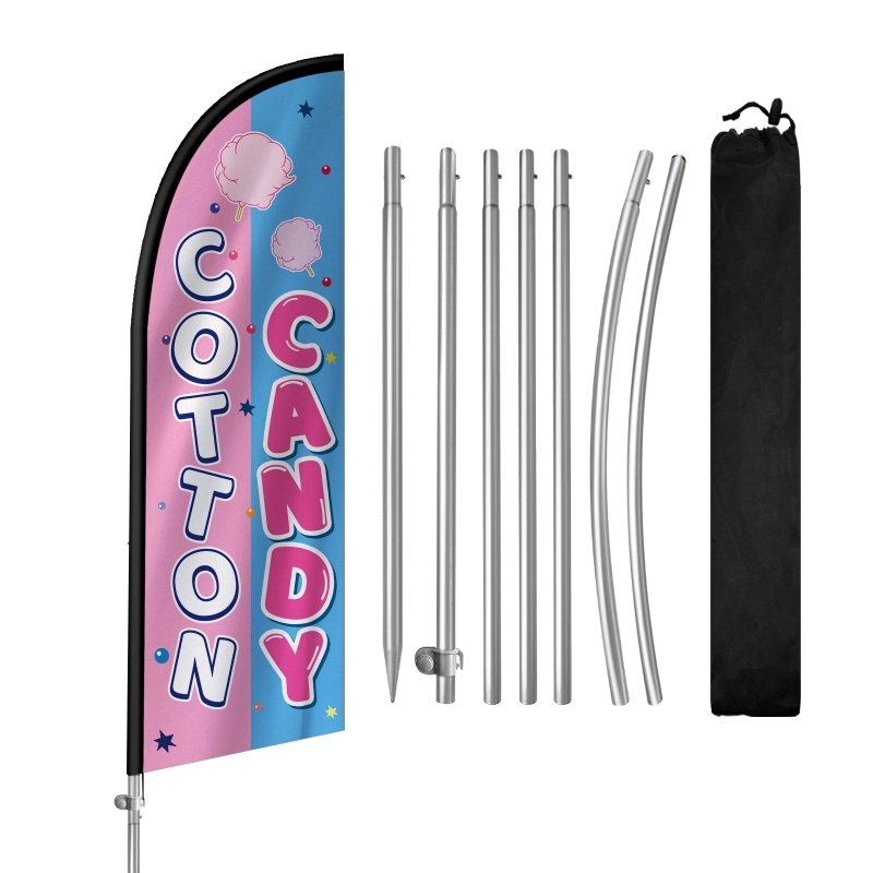 8FT Cotton Candy Banner Feather Flag with Stainless Steel Pole Kit(2m flag set)