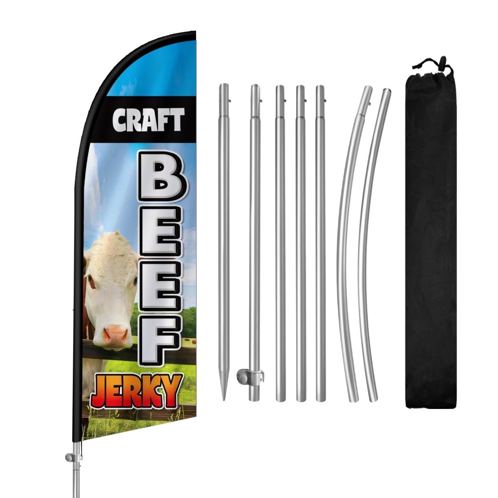 8FT Craft Beef Jerky Feather Flag with Stainless Steel Pole Kit(2m flag set)