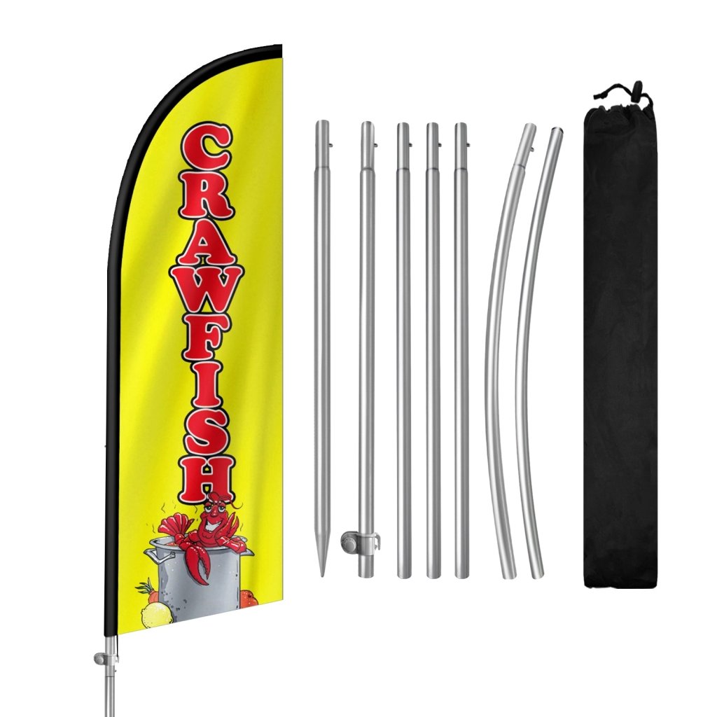 8FT Crawfish Sign Feather Flag with Stainless Steel Pole Kit/Ground Stake(2m flag set）