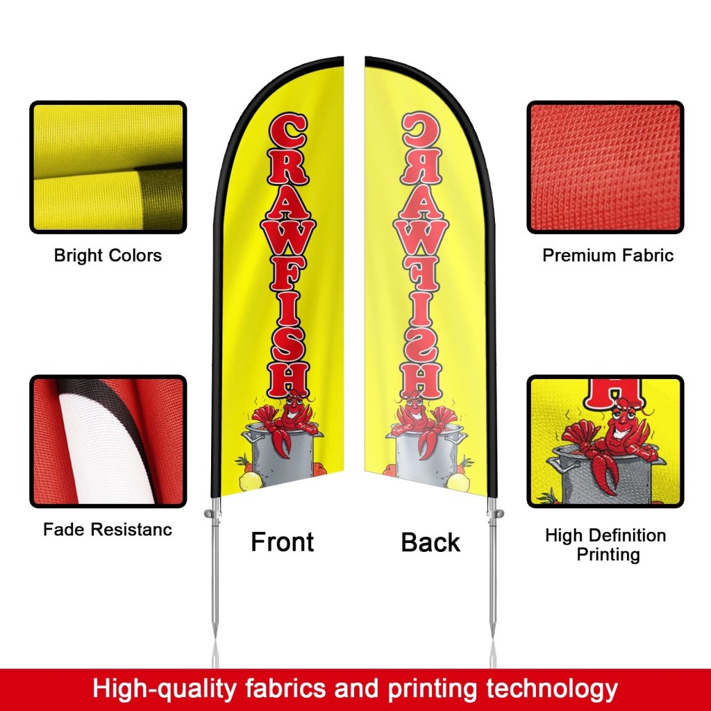 8FT Crawfish Sign Feather Flag with Stainless Steel Pole Kit/Ground Stake(2m flag set）
