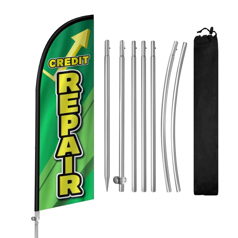 8FT Credit Repair Banner Feather Flag with Stainless Steel Pole Kit(2m flag set)