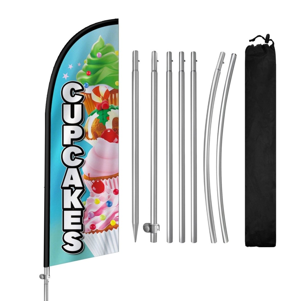 8FT Cupcake Sign Feather Flag with Stainless Steel Pole Kit(2m flag set)