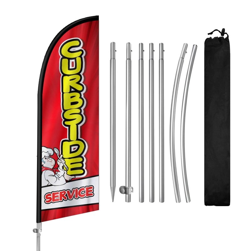 8FT Curbside Service Banner Feather Flag with Stainless Steel Pole Kit(2m flag set)