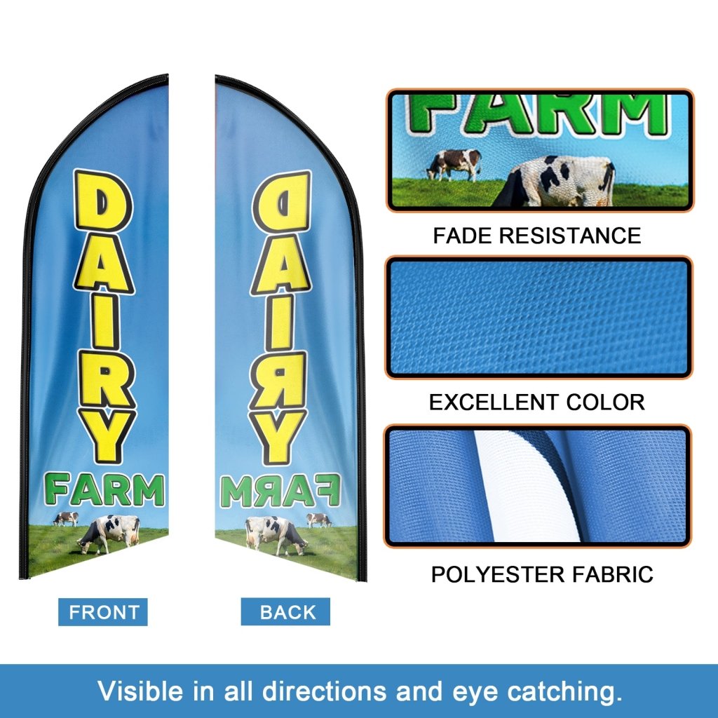 8FT Dairy Farm Advertising Swooper Flag (Flagpole Not Included 3.4)