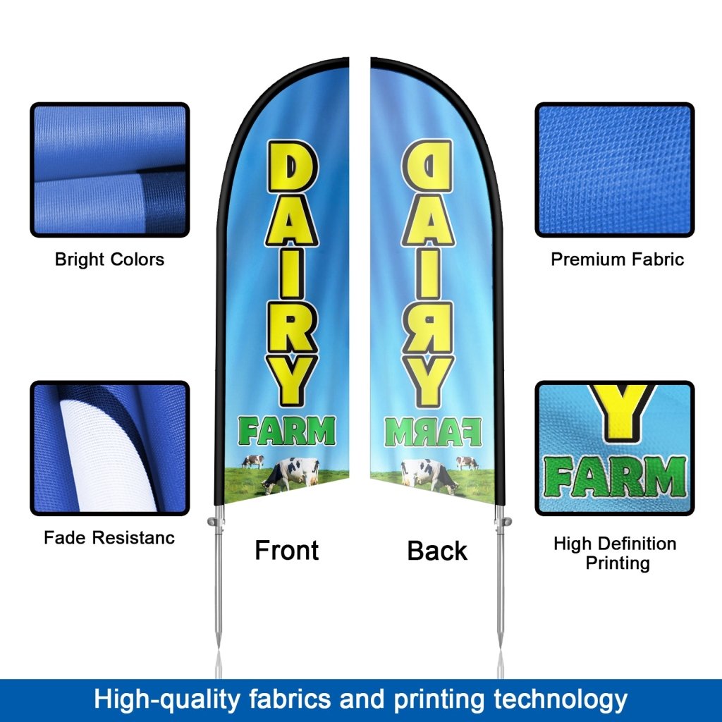 8FT Dairy Farm Feather Flag with Stainless Steel Pole Kit(2m flag set)