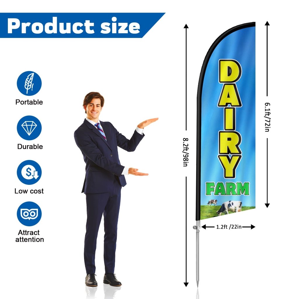 8FT Dairy Farm Feather Flag with Stainless Steel Pole Kit(2m flag set)