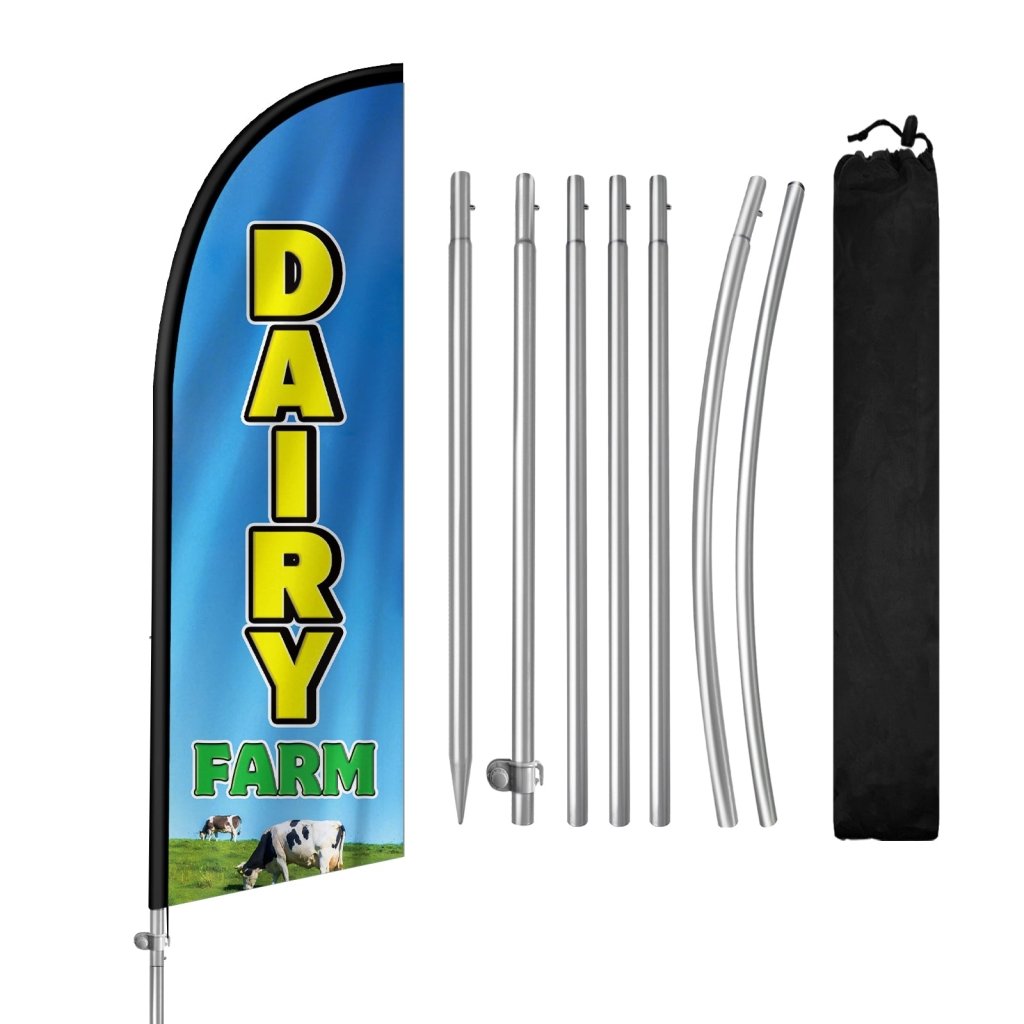 8FT Dairy Farm Feather Flag with Stainless Steel Pole Kit(2m flag set)